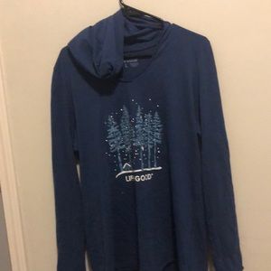 Blue “Life is good” long sleeve with hoodie